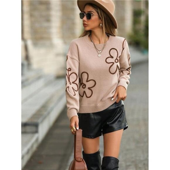 Knit Pullover Sweater – Cozy Crewneck with Cable-Inspired Design - Picture 5 of 7